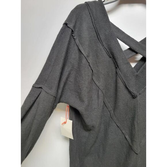 Open Edit Womens Sweater Dress Black Stretch V Neck Long Sleeve Knit - Picture 5 of 7
